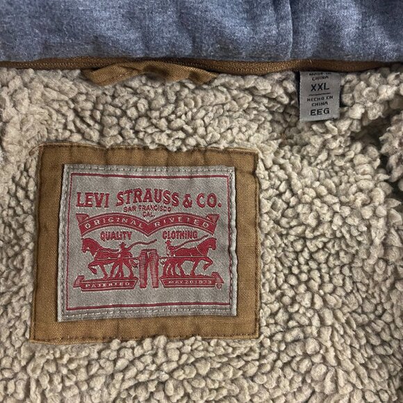 Levi's Canvas Jacket Men's XXL Sherpa Lined Removable Hooded Field Military 2XL - Picture 10 of 16